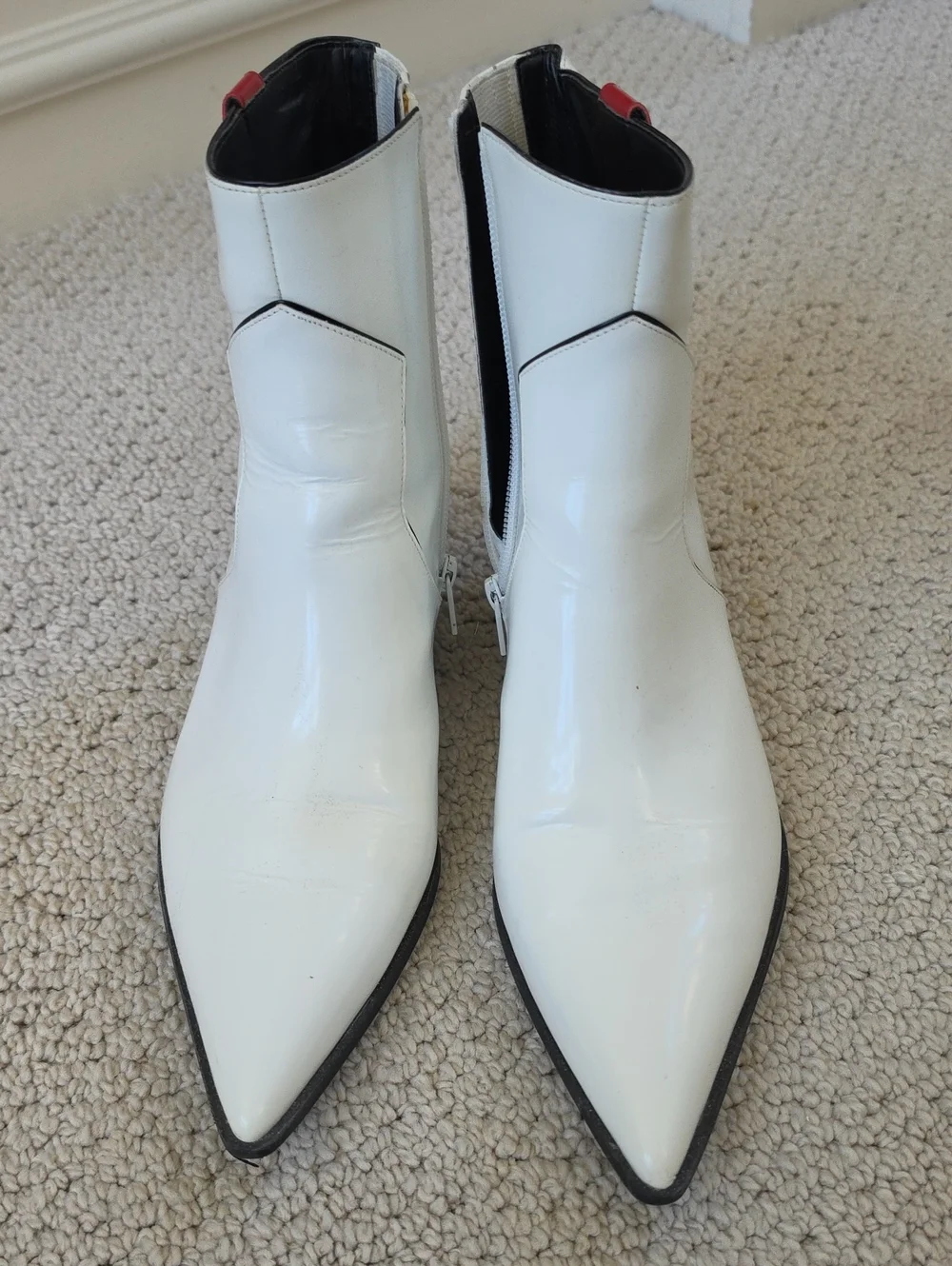 Calvin Klein White Pointed Toe Patent Ankle Boots